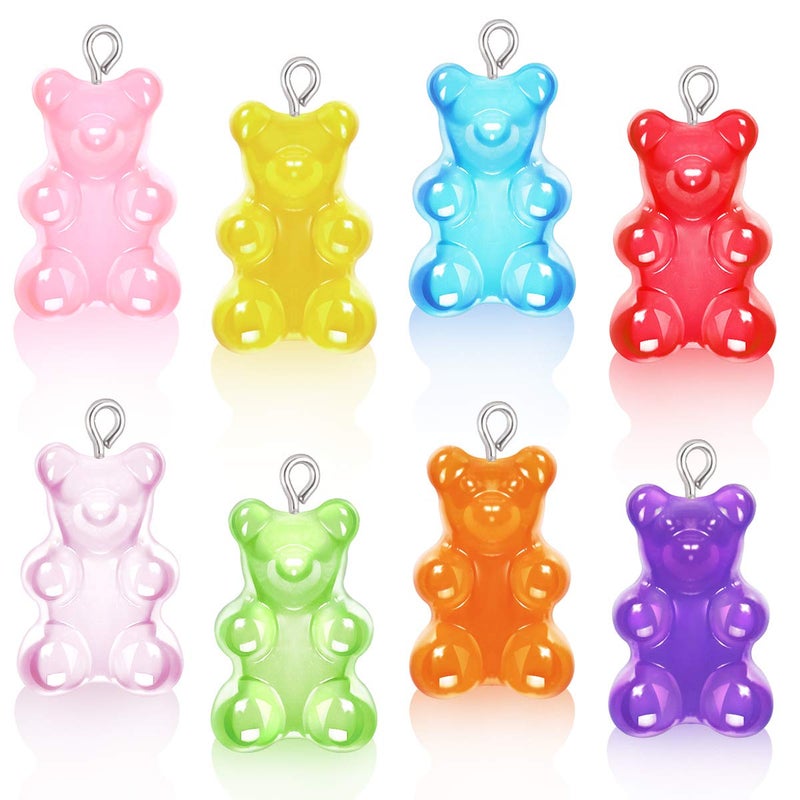 CCOZN 16 Pieces Resin Gummy Bear Pendant, 8 Colors Candy Gummy Charms Resin Bear Pendant DIY Necklace for Girls Jewelry Making Crafting - Image 1
